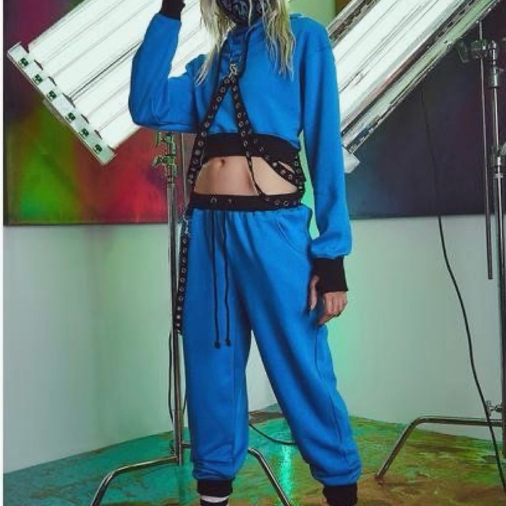 MAJOR ISO : Dolls Kill Royal Blue Crop Bondage Hoodie